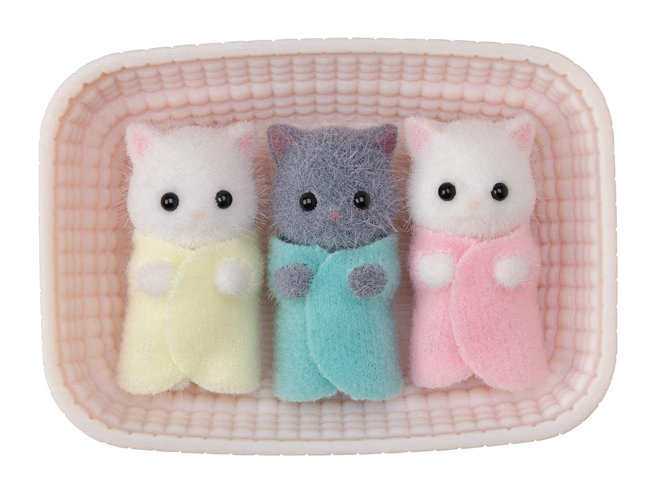 Sylvanian Families Persian Cat Triplet in yellow outfit ready for cradle playtime