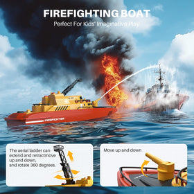 SYMA fireboat with lifebuoys and decals for authentic display.