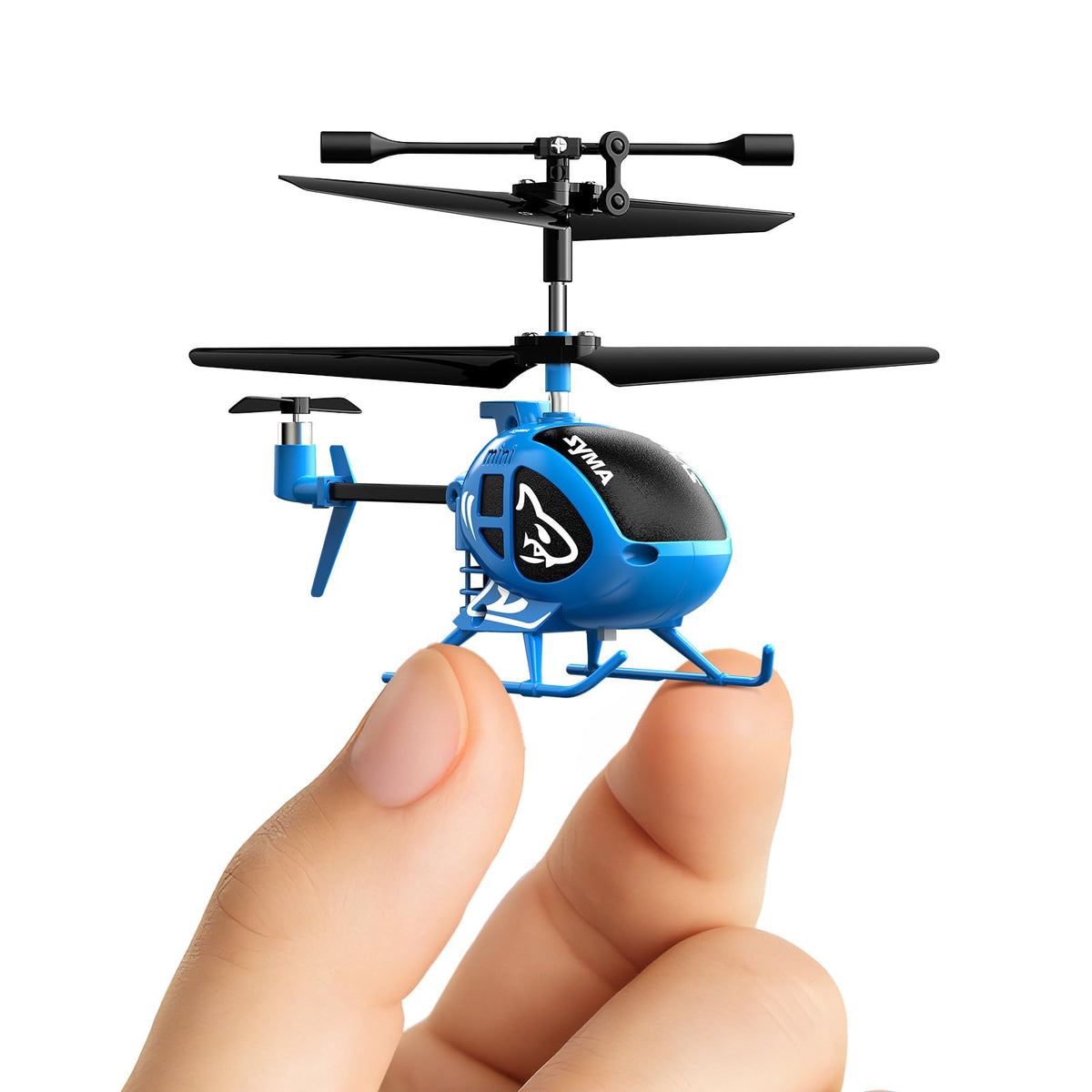 SYMA RC helicopter front view with shark pattern for easy indoor fun.