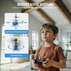 SYMA RC helicopter held by child demonstrates easy grip for beginners.