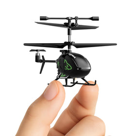 SYMA S100 mini RC helicopter with gyro stabilizer in action for smooth indoor flights.