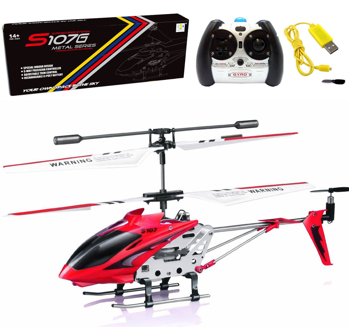 SYMA S107G aluminum frame highlights lightweight durability for crash-resilient flights.