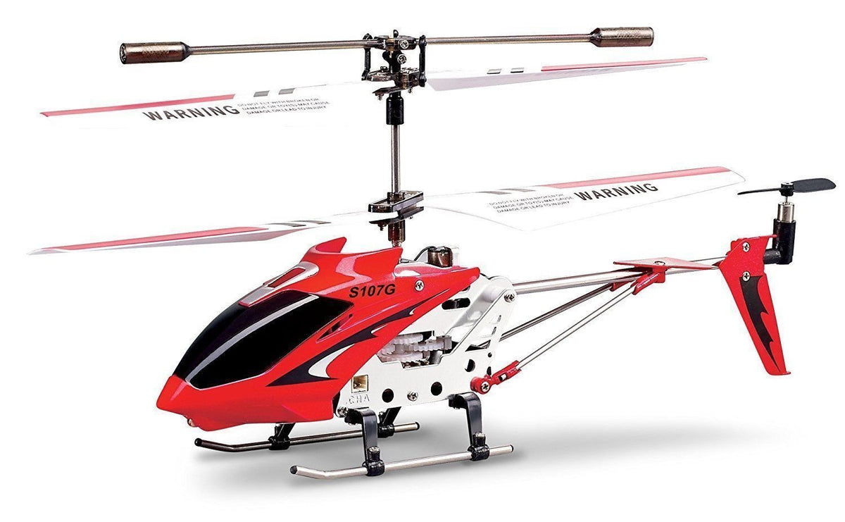 SYMA S107G red canopy close-up for vibrant visuals and easy indoor identification.