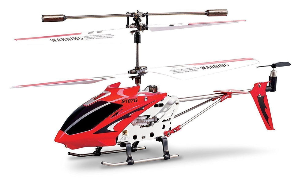 SYMA S107G red canopy close-up for vibrant visuals and easy indoor identification.