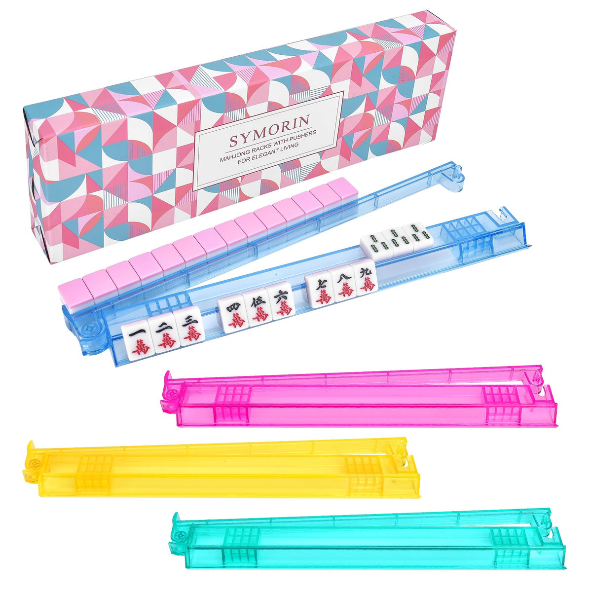 SYMORIN non-slip mahjong racks with pushers offer stable play on any surface.