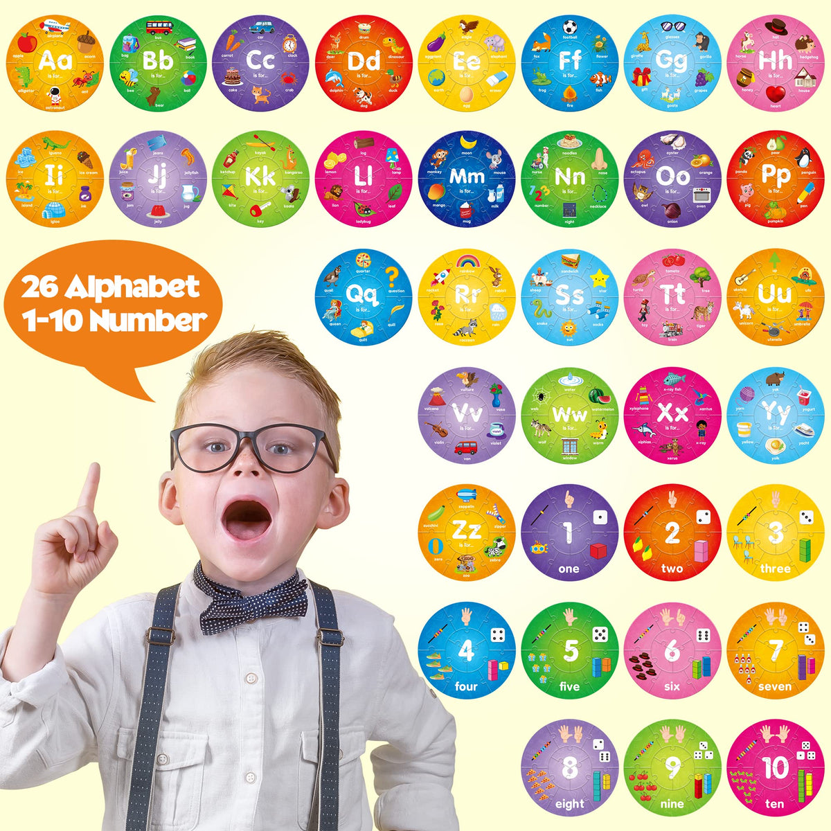 SYNARRY alphabet puzzle pieces displaying colorful letters for recognition