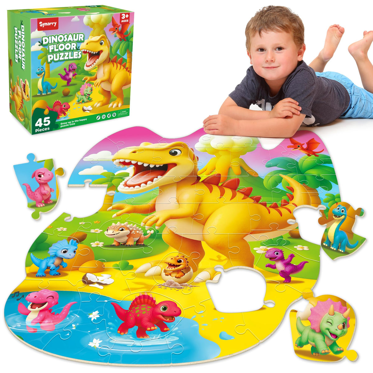 SYNARRY dinosaur puzzle box with 11 dinosaurs for interactive play
