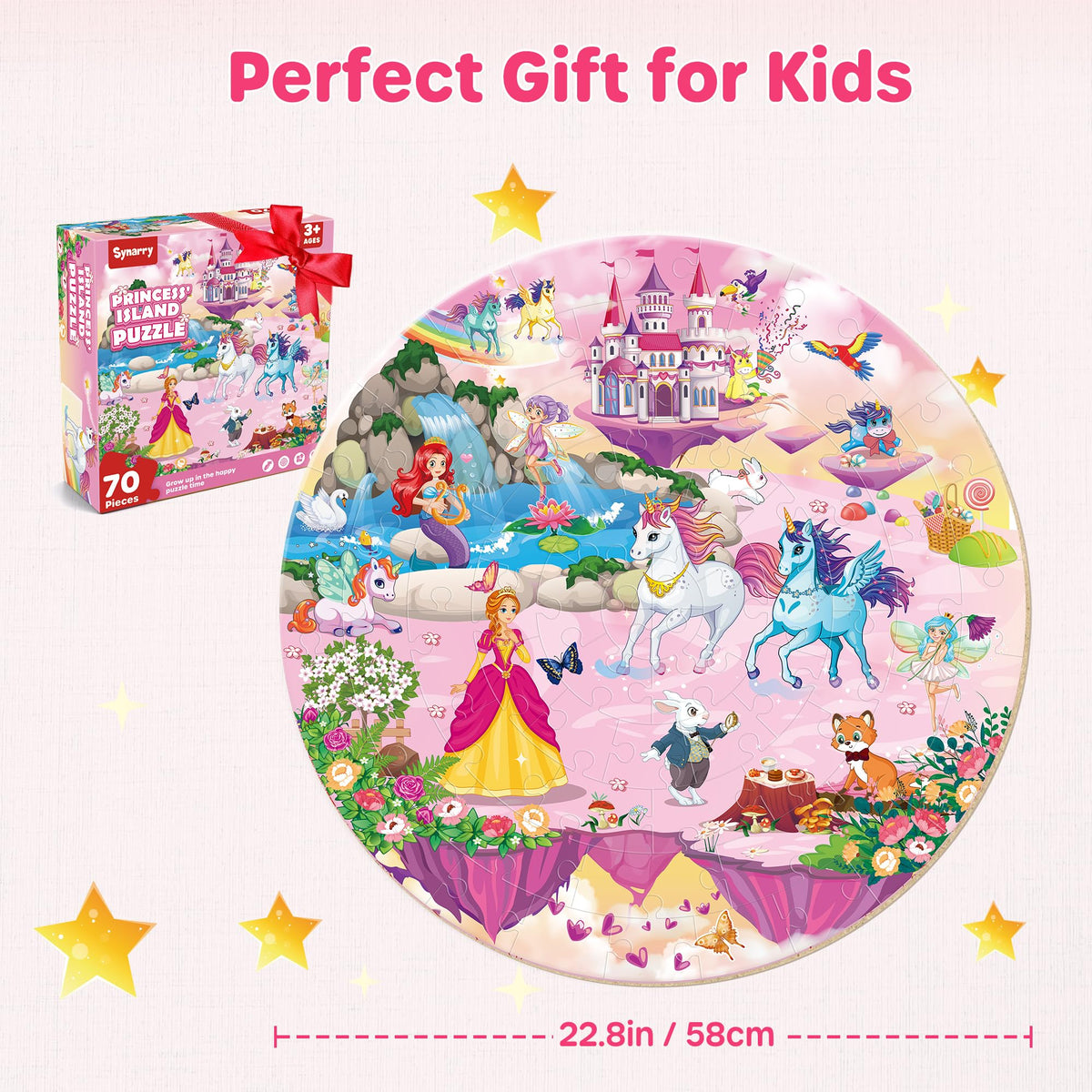 Synarry circular 22.8-inch puzzle fills playtime with connected scene discovery.
