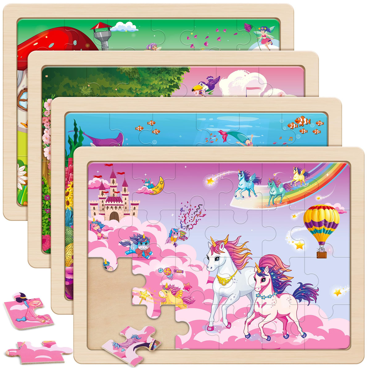 SYNARRY large 4-in-1 puzzle box featuring unicorn scene for ages 3–6.