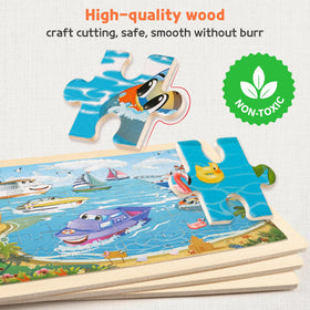 SYNARRY wooden frame keeps pieces in place during play.