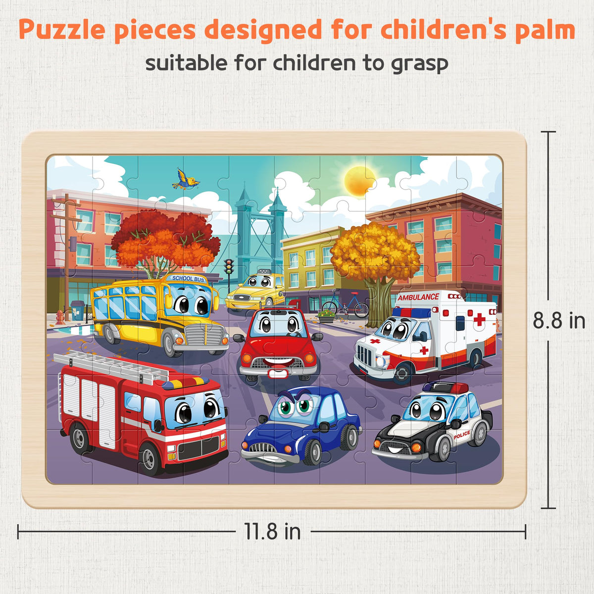 SYNARRY removable illustrations beneath wooden scenes provide reference during assembly.