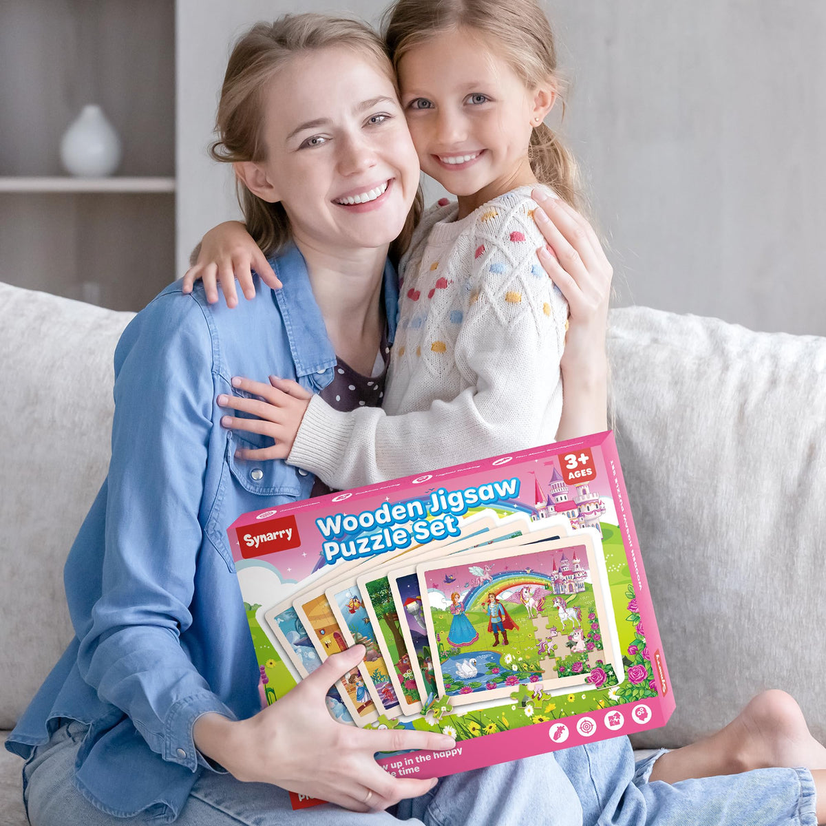 SYNARRY puzzle set with removable illustrations underneath guides completion and storytelling