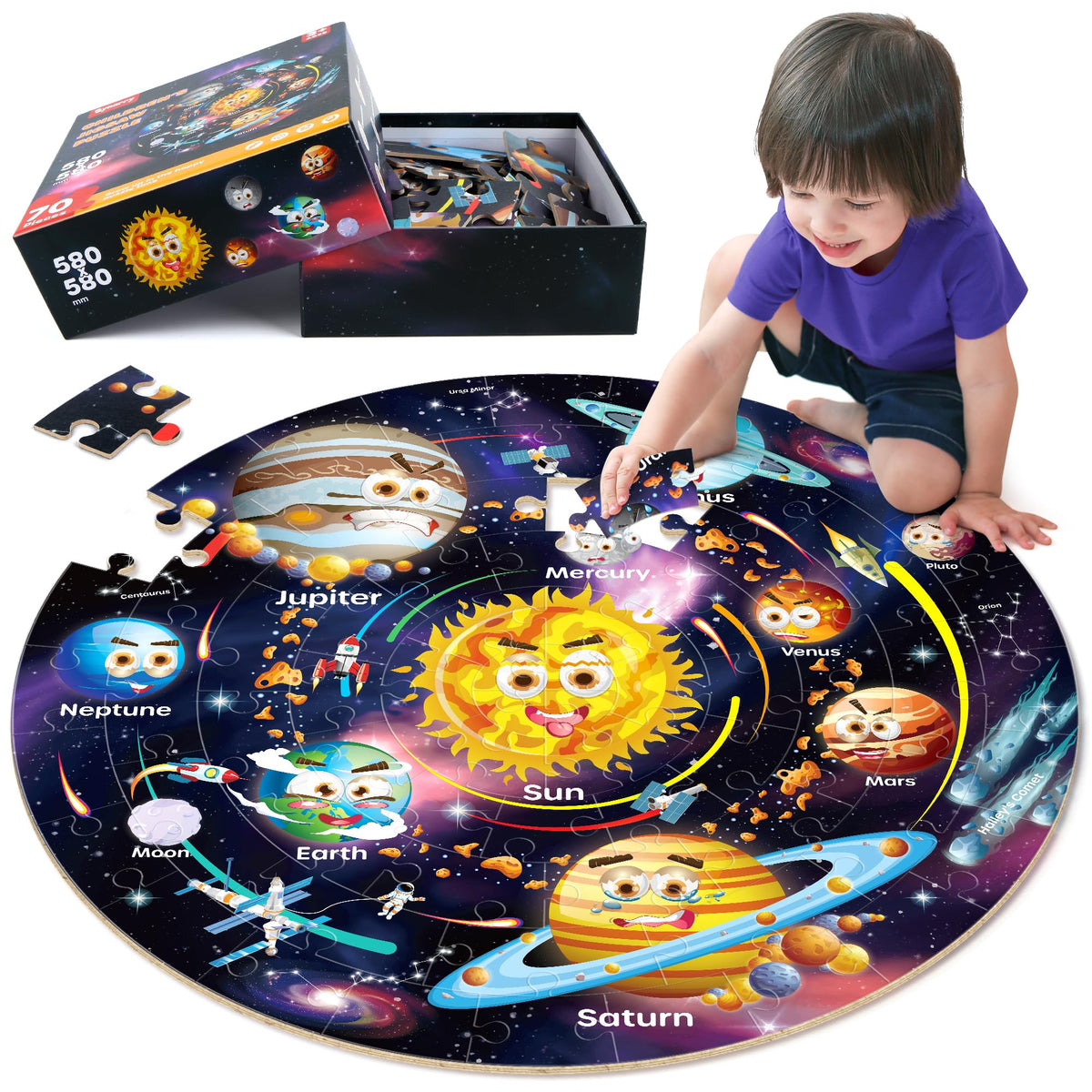 SYNARRY Solar System Floor Puzzle sun visual promotes early space learning.
