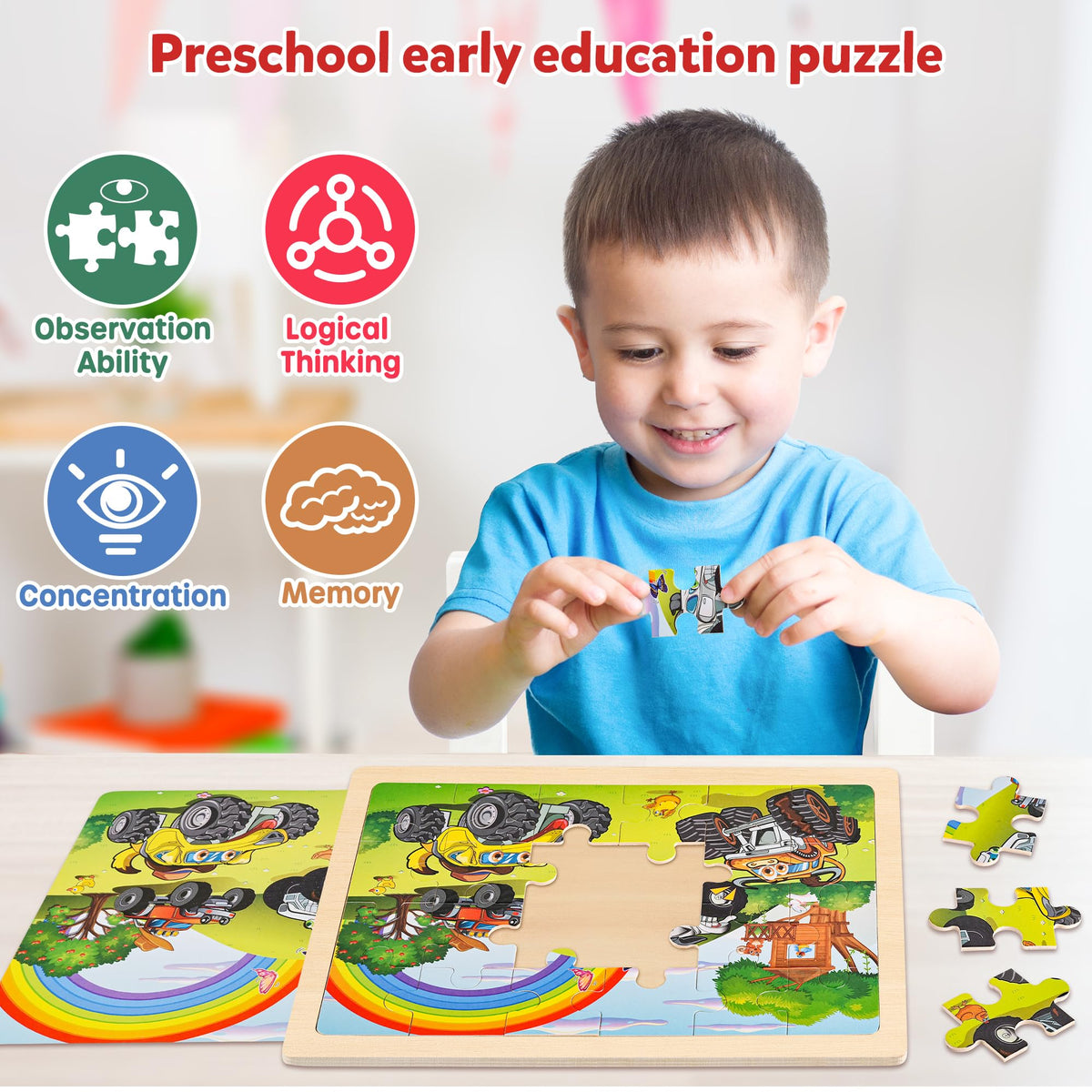 SYNARRY thick wooden puzzle frame keeps pieces neatly in place.