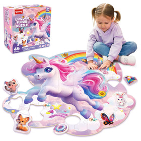SYNARRY unicorn floor puzzle with castle pattern for imaginative play and color-rich learning.