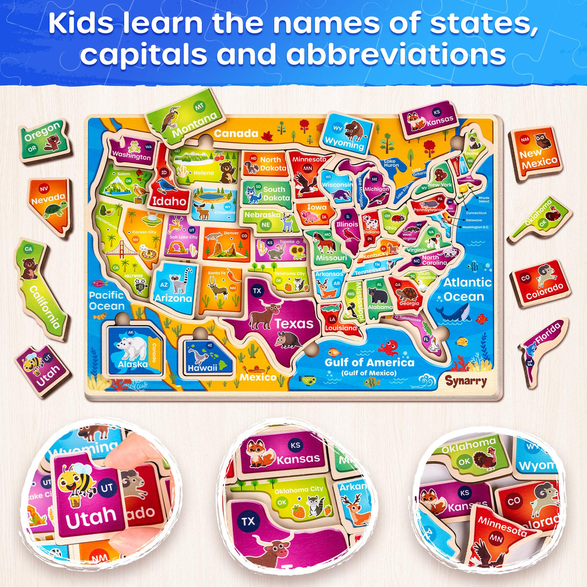 SYNARRY USA states capitals puzzle aids memory and matching skills in early learners.