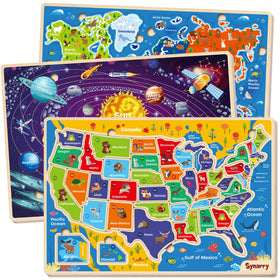 SYNARRY USA world-map puzzle cover boosts geography awareness and family learning.