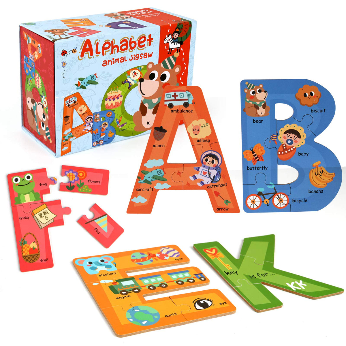 SYNARRY wooden alphabet puzzle letters pieces ready for little hands; promotes letter recognition.