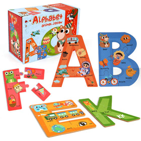 SYNARRY wooden alphabet puzzle letters pieces ready for little hands; promotes letter recognition.