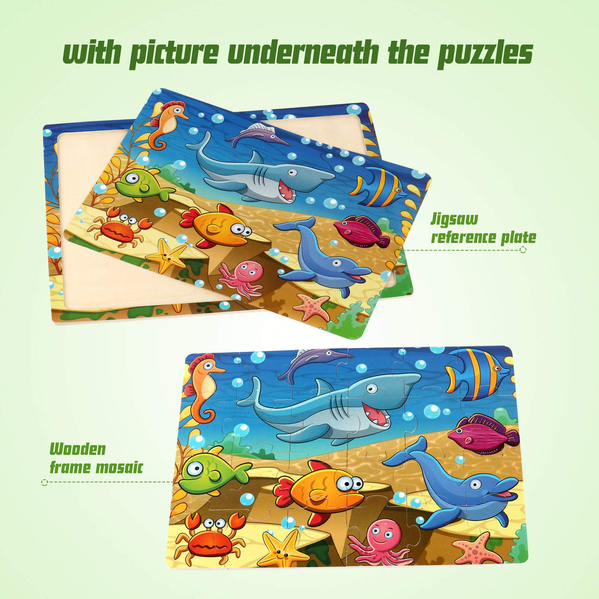 SYNARRY ocean-themed wooden puzzle shows sea creatures, promoting concentration and fine motor skills.