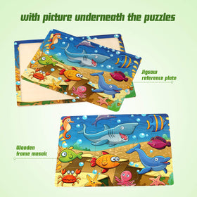SYNARRY ocean-themed wooden puzzle shows sea creatures, promoting concentration and fine motor skills.