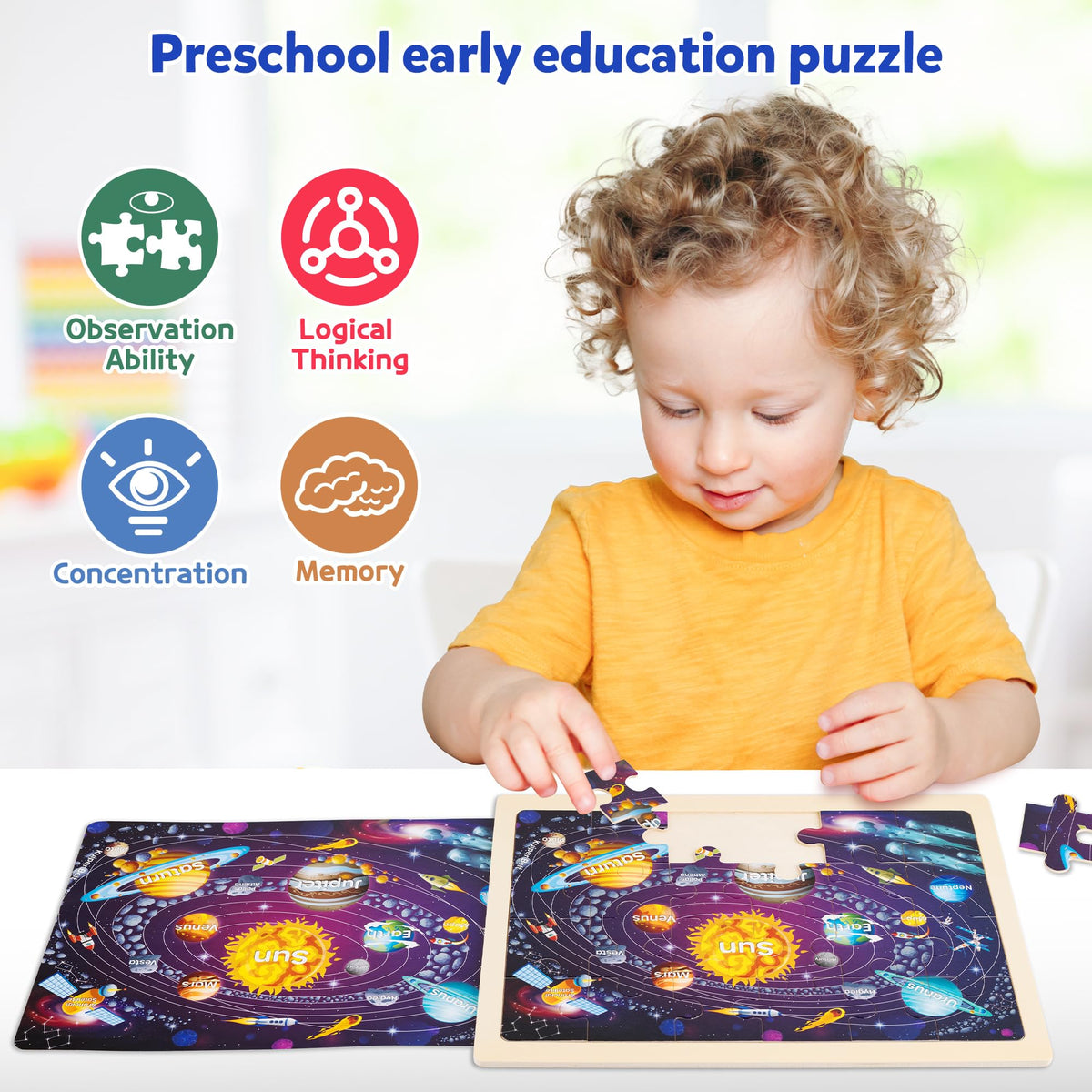 Synarry wooden puzzle frames keep pieces organized during play