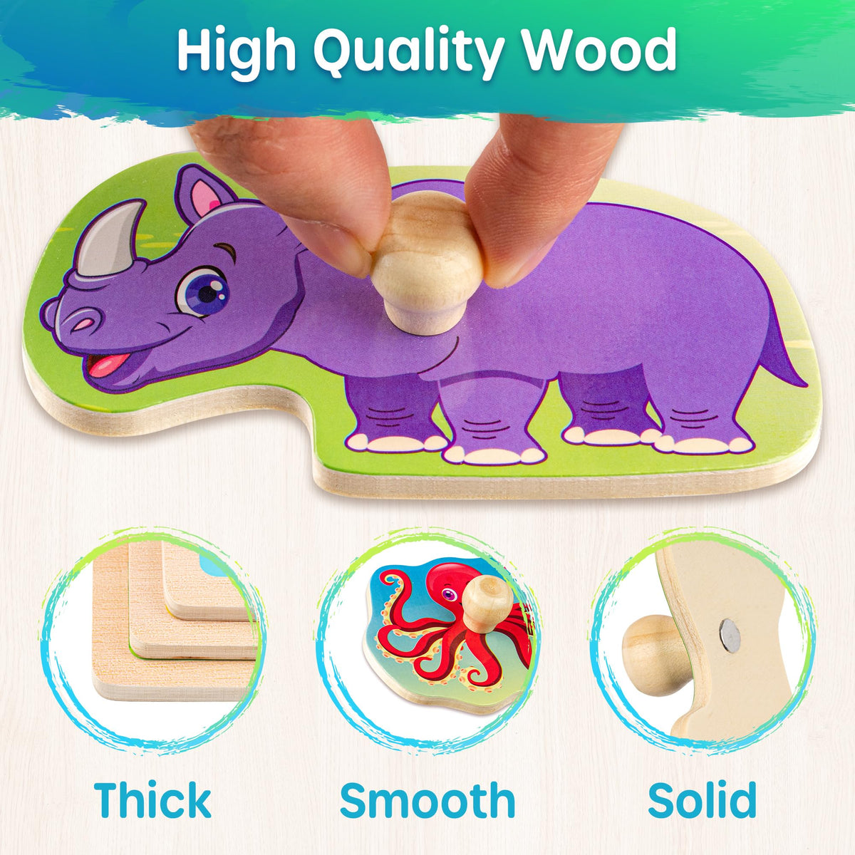SYNARRY wooden puzzle pieces are large and thick for safe grasp and play.