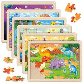 SYNARRY wooden dinosaur puzzle offers bright pieces to boost shape recognition
