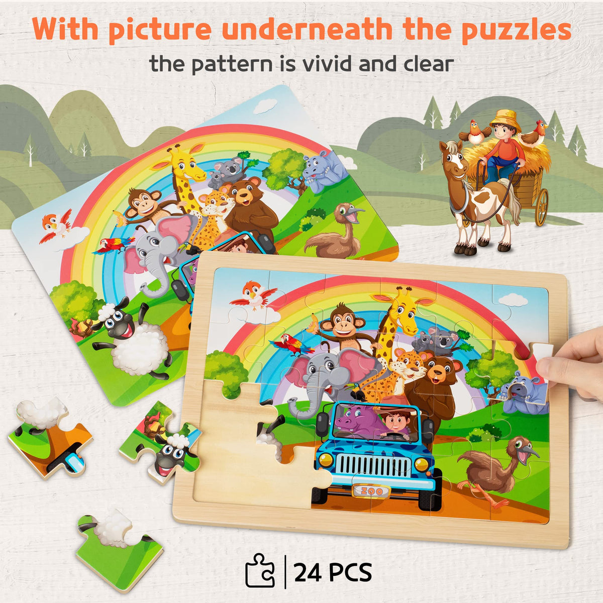 SYNARRY farm scene wooden puzzle encouraging imaginative play and concentration