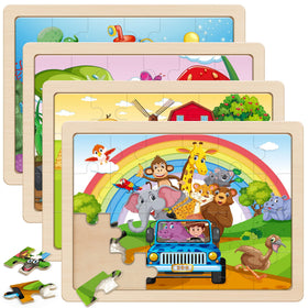 SYNARRY 4-in-1 wooden puzzle zoo scene for engaging early learning play