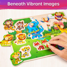SYNARRY dinosaurs, animals, and vehicles puzzle image supports fine motor development.