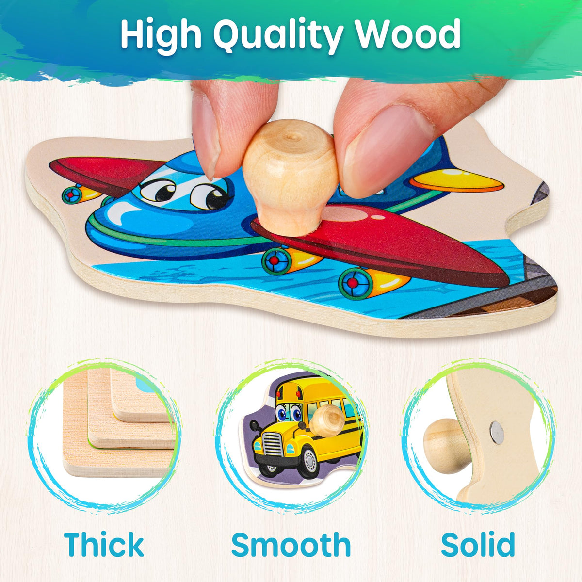 SYNARRY large, safe wooden puzzle pieces with smooth edges for little hands.