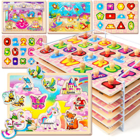 SYNARRY wooden puzzles for toddlers with rack to boost fine motor skills and tidy play.