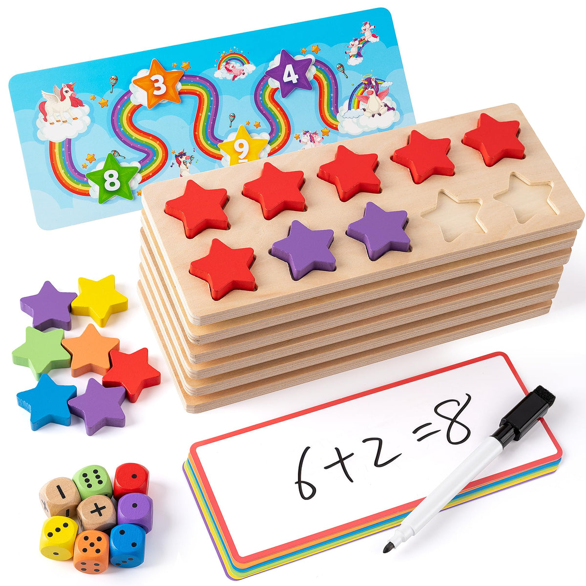SYNARRY wooden ten-frame set contents organized for classroom use.
