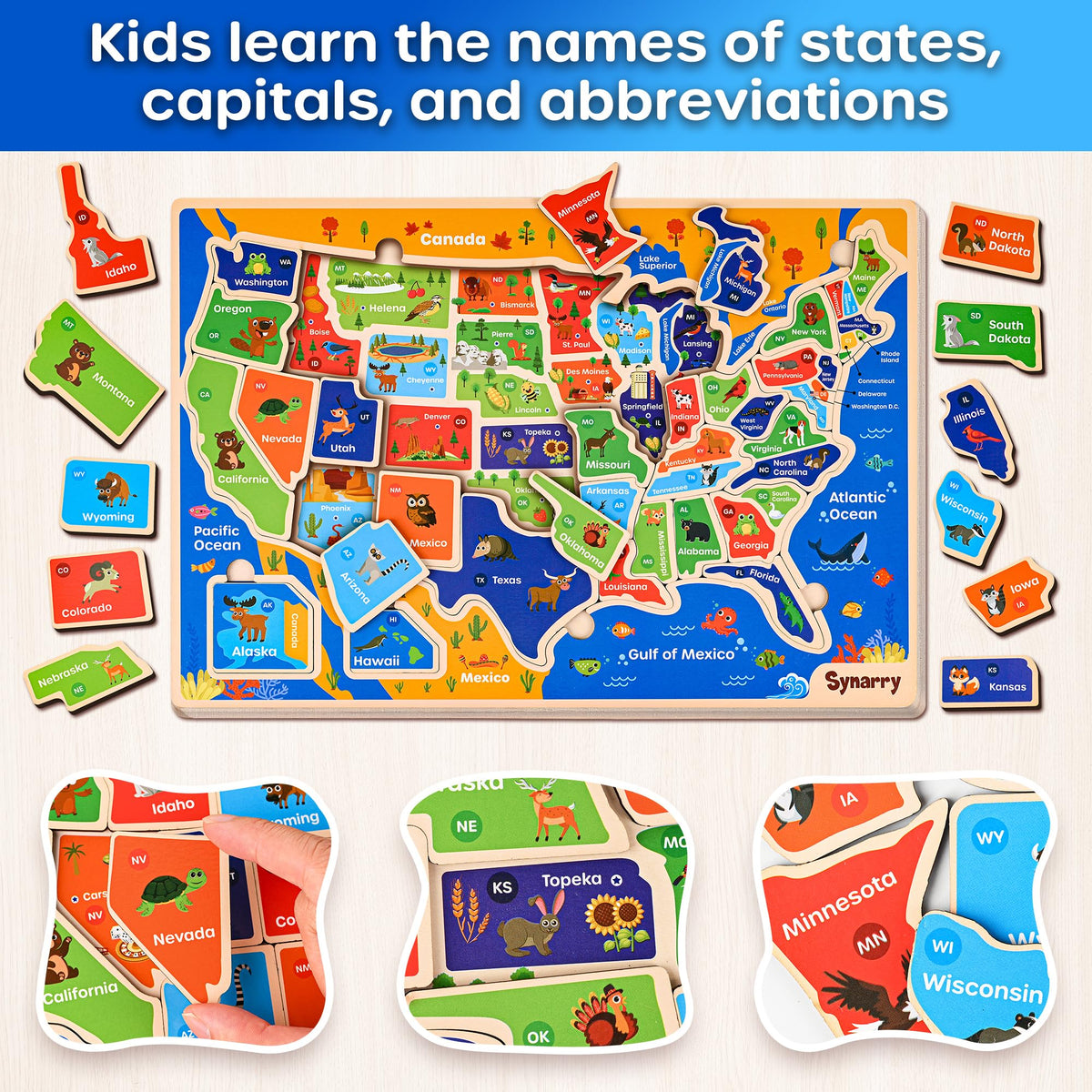 SYNARRY world oceans and countries puzzle colorful map for imaginative play and geography basics.