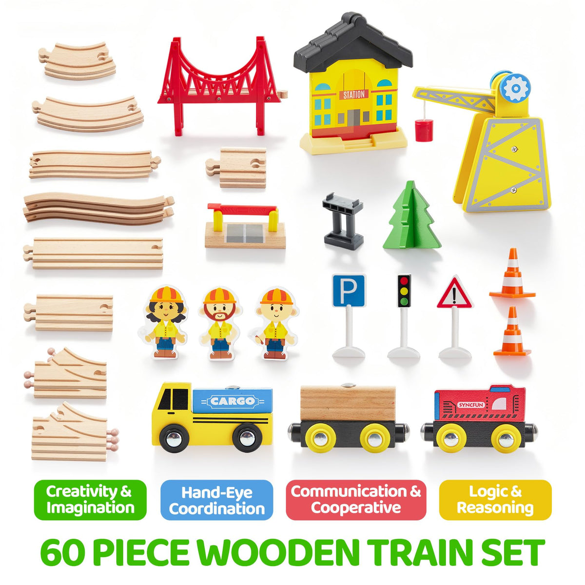 SYNCFUN construction crane enhances cargo transfer play and fine motor skills.