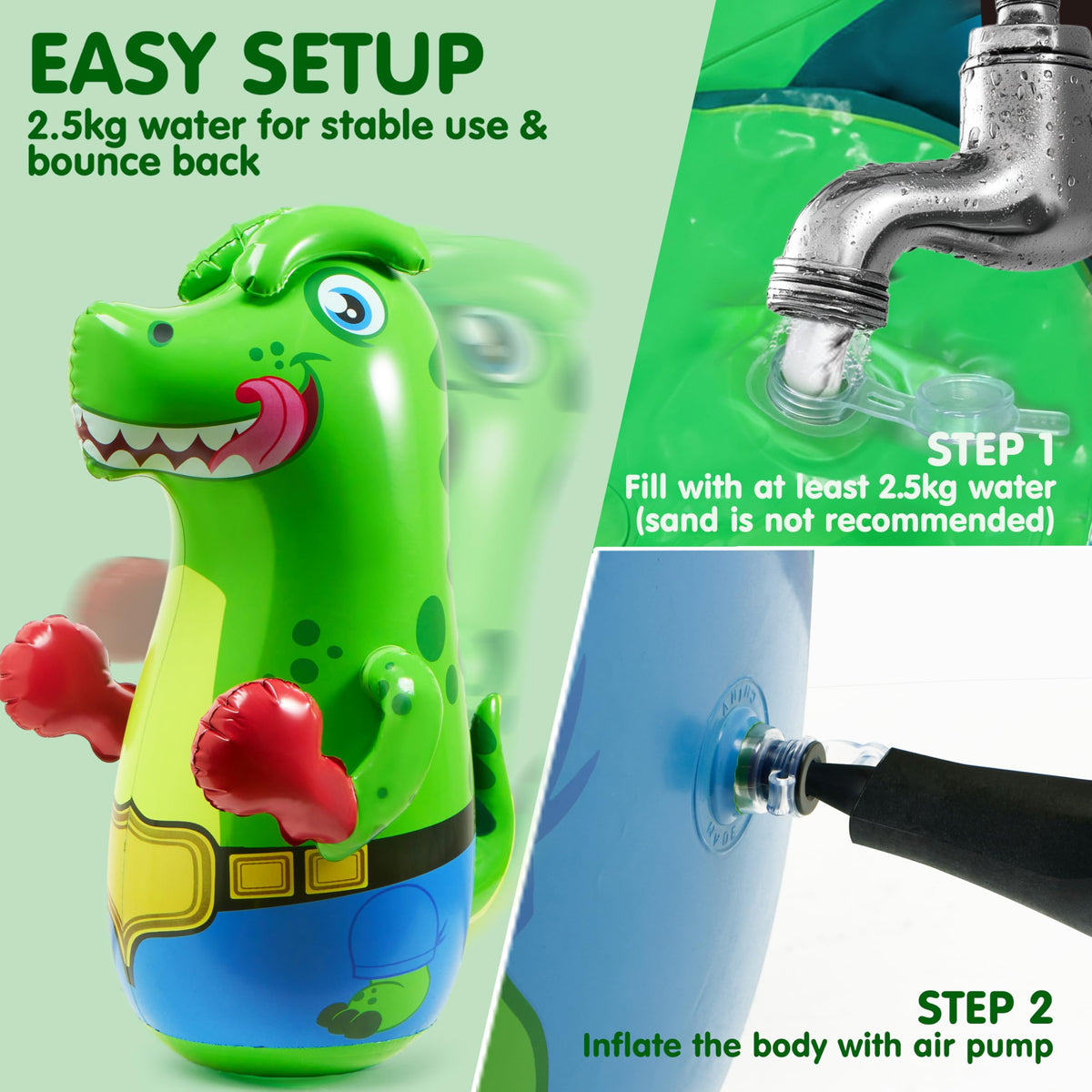 SYNCFUN dinosaur bouncing-back base provides stable indoor and outdoor fun.