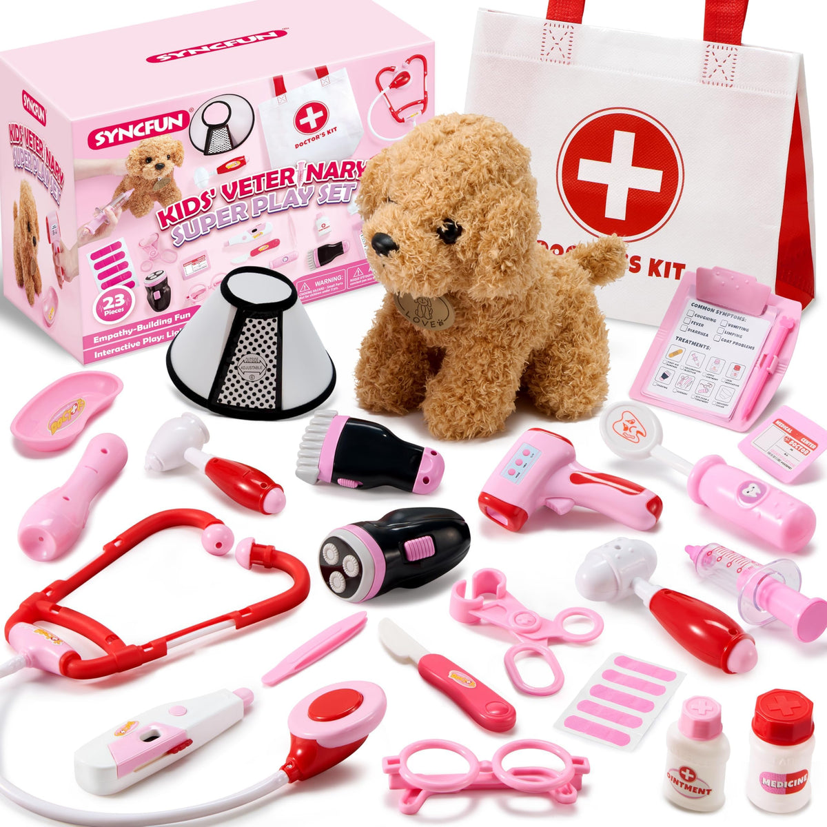 SYNCFUN Doctor Kit with a puppy in the carrying bag for imaginative vet play