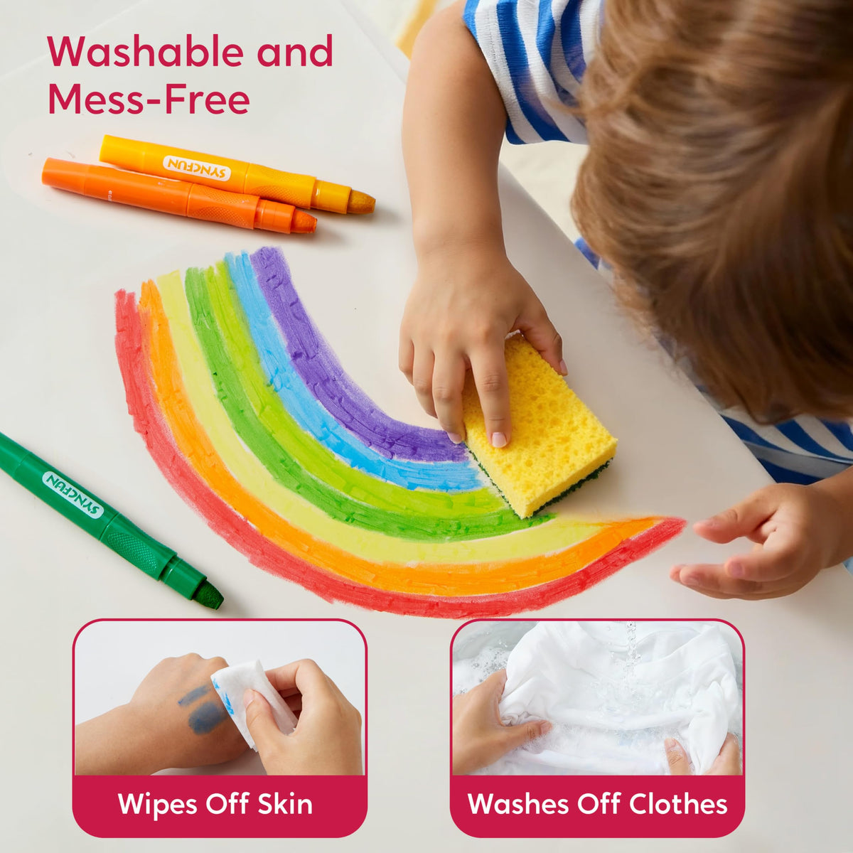 SYNCFUN quick-drying odorless crayons keep coloring mess-free