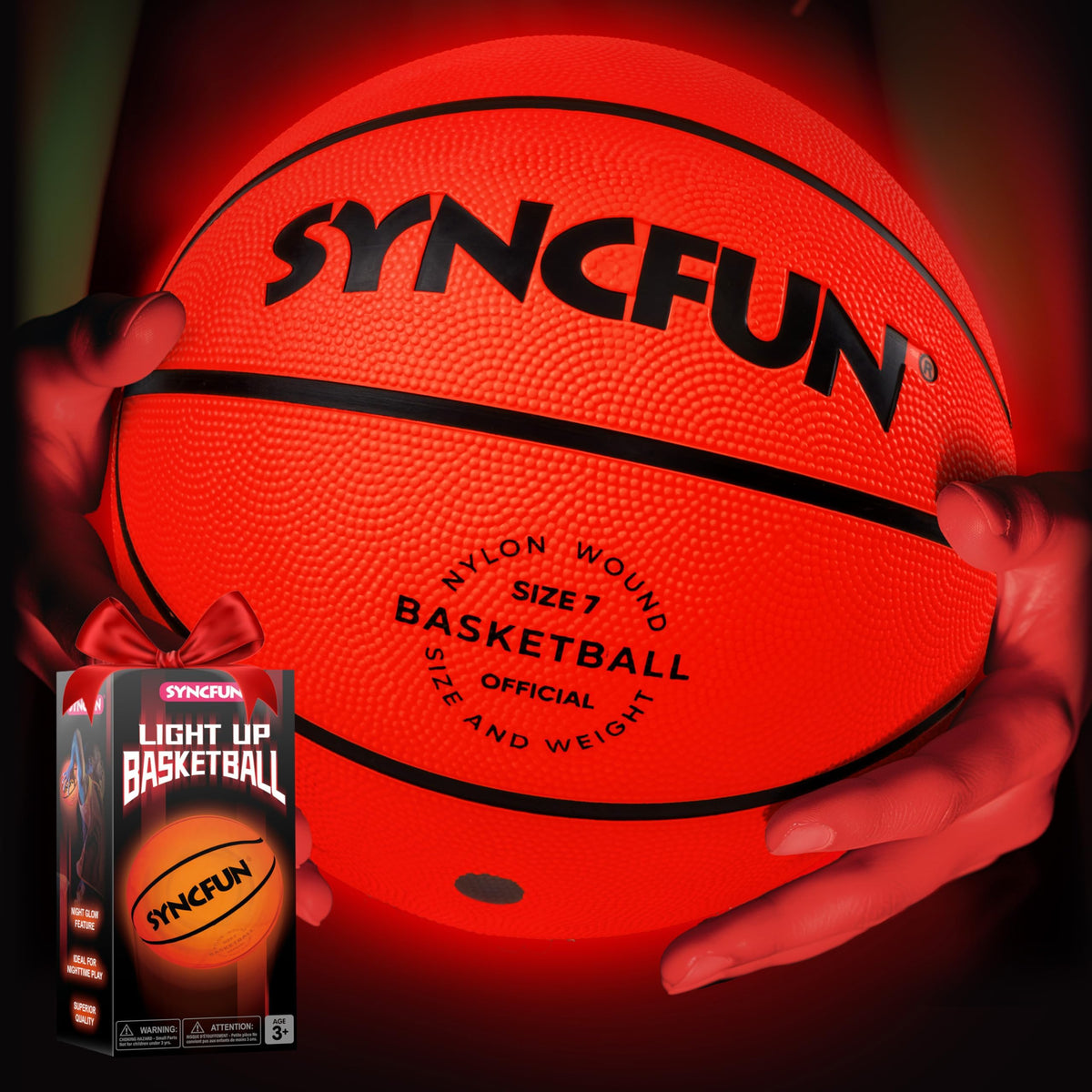SYNCFUN Glow Basketball Size 7 glows for exciting night play and driveway sessions.