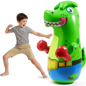 SYNCFUN T-Rex punching bag 47 inches ready for energetic kids' playtime.