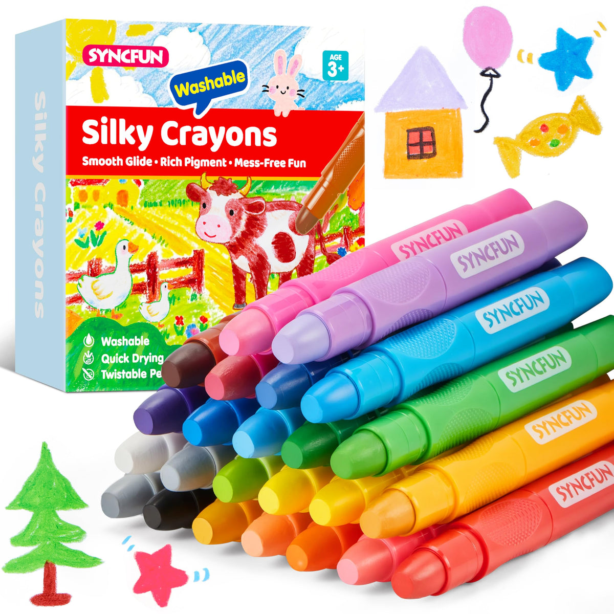 SYNCFUN twistable silky crayons provide smooth color for kids art sessions