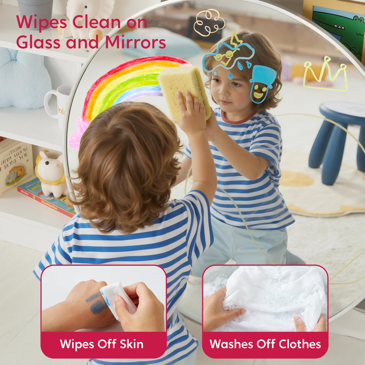 SYNCFUN twistable-silky-crayons-application-on-glass demonstrates easy wash-off and bright adhesion.