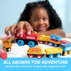 SYNCFUN wooden coal car with magnet for hands-on loading and unloading.