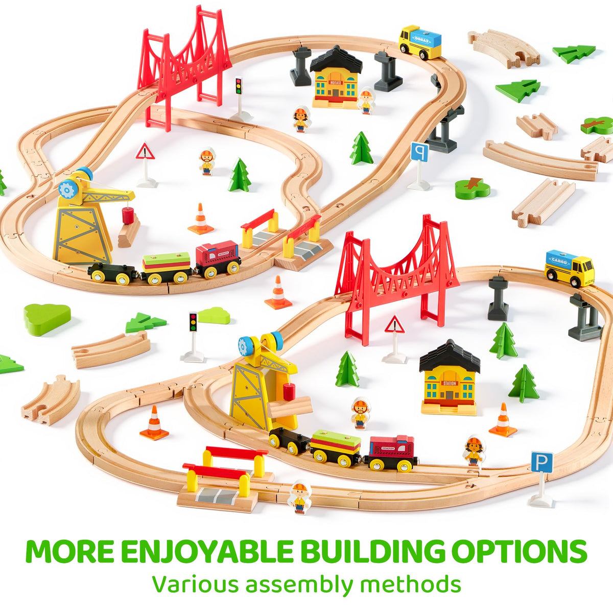 SYNCFUN wooden magnetic trains glide smoothly for interactive storytelling and problem-solving.