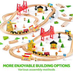 SYNCFUN wooden magnetic trains glide smoothly for interactive storytelling and problem-solving.