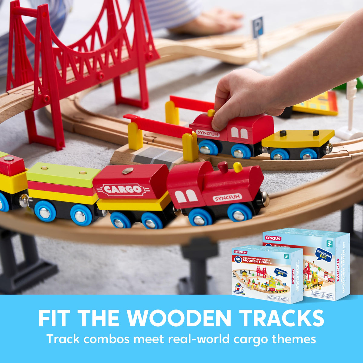 SYNCFUN wooden tank car adds variety to safe railway play.