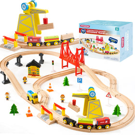 SYNCFUN wooden train set tracks promote imaginative play and hands-on learning.