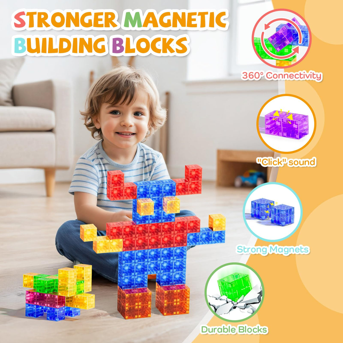 SYSKENI Montessori-inspired STEM blocks in vibrant colors for hands-on learning.