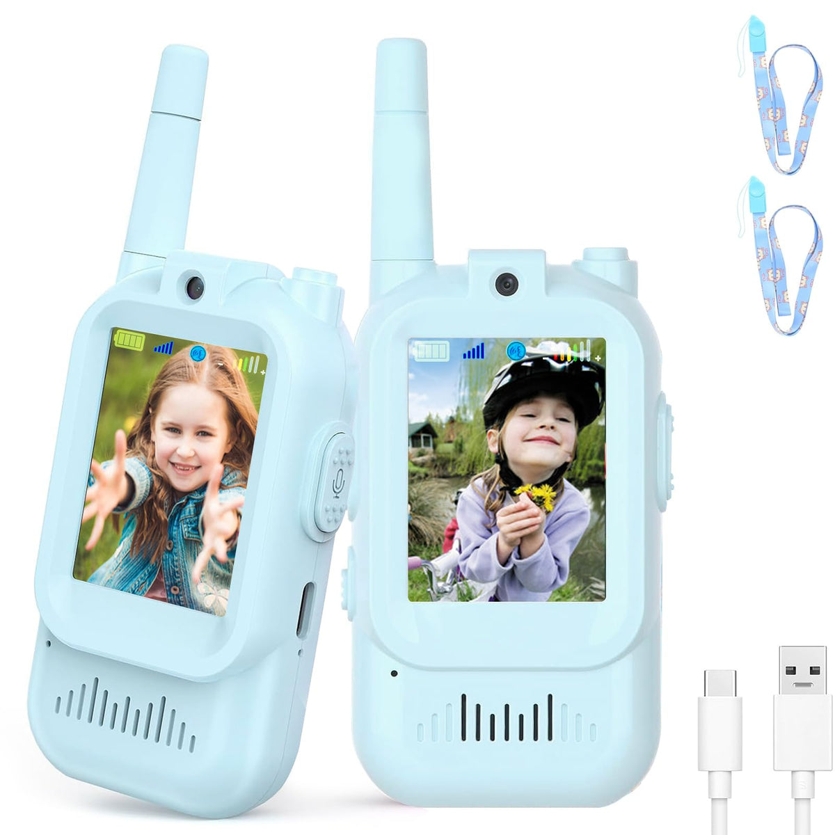 Syutinn video walkie talkies 2-pack front view for easy kid use